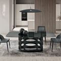 Fester Tisch 210 x 110 cm mit glatter, getönter Glasplatte, hergestellt in Italien - Tano