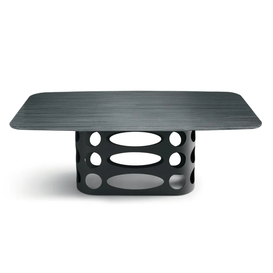 Fester Tisch 210x110 cm mit geriffelter Glasplatte, hergestellt in Italien - Tano Viadurini