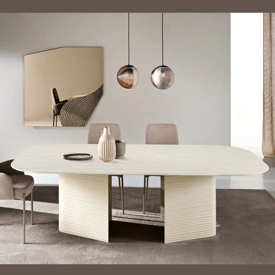 Fester Tisch 240 x 120 cm aus geriffeltem oder lackiertem Glas, hergestellt in Italien - Varo Viadurini