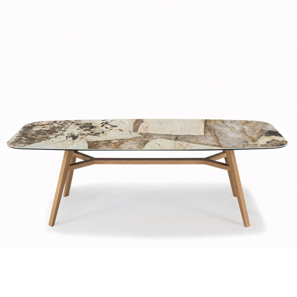 Fester tonnenförmiger Tisch mit Untergestell aus Canaletto-Walnuss-Esche, hergestellt in Italien – Norden Viadurini