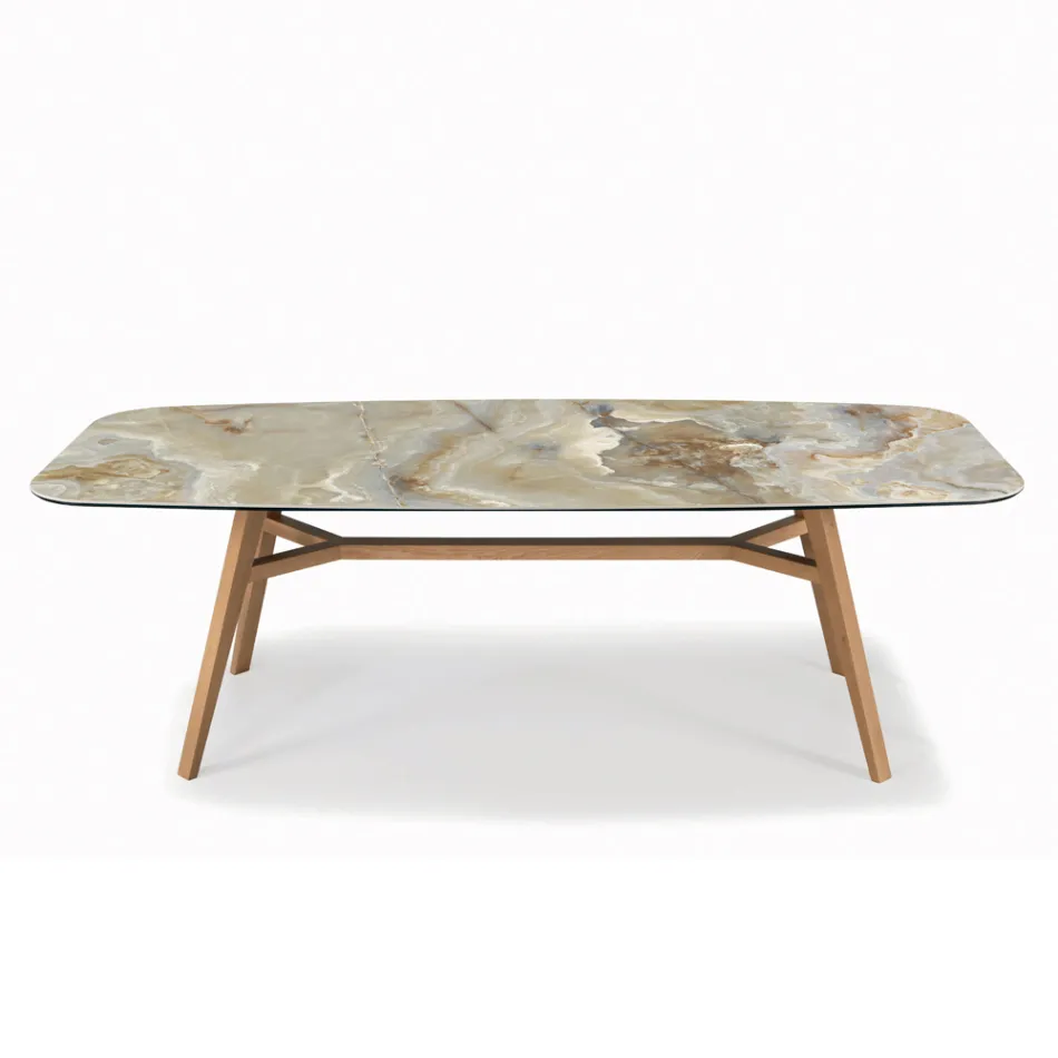 Fester tonnenförmiger Tisch mit Untergestell aus Canaletto-Walnuss-Esche, hergestellt in Italien – Norden Viadurini