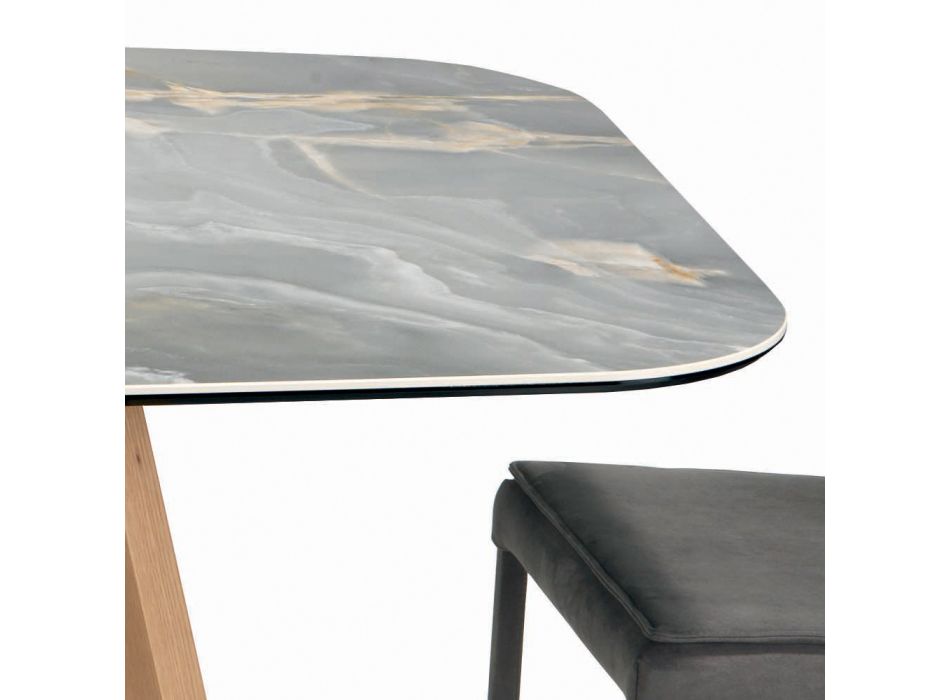 Fester tonnenförmiger Tisch aus Keramik und Eschenholz, hergestellt in Italien – Norden Viadurini