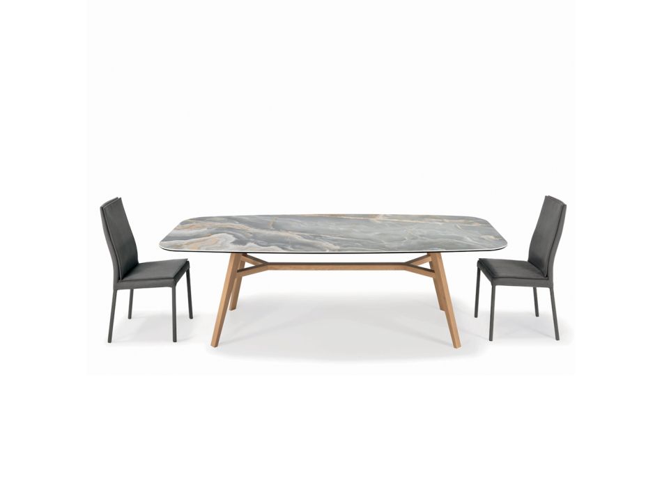 Fester tonnenförmiger Tisch aus Keramik und Eschenholz, hergestellt in Italien – Norden Viadurini
