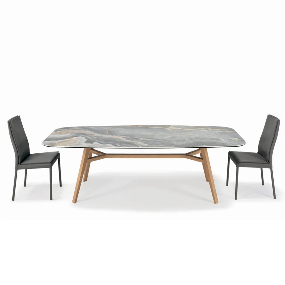 Fester tonnenförmiger Tisch aus Keramik und Eschenholz, hergestellt in Italien – Norden Viadurini