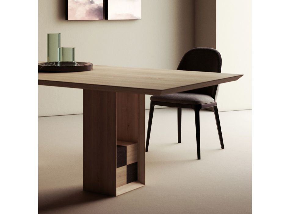 Fester Tisch mit Sockel mit dekorativen Quadraten, hergestellt in Italien – Maugrim Viadurini