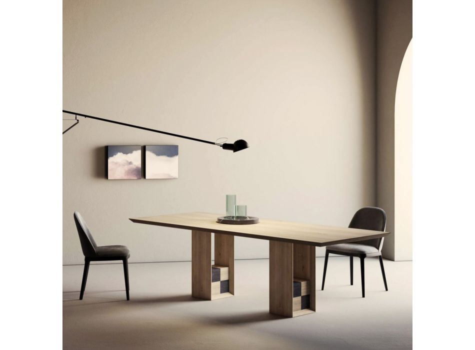 Fester Tisch mit Sockel mit dekorativen Quadraten, hergestellt in Italien – Maugrim Viadurini