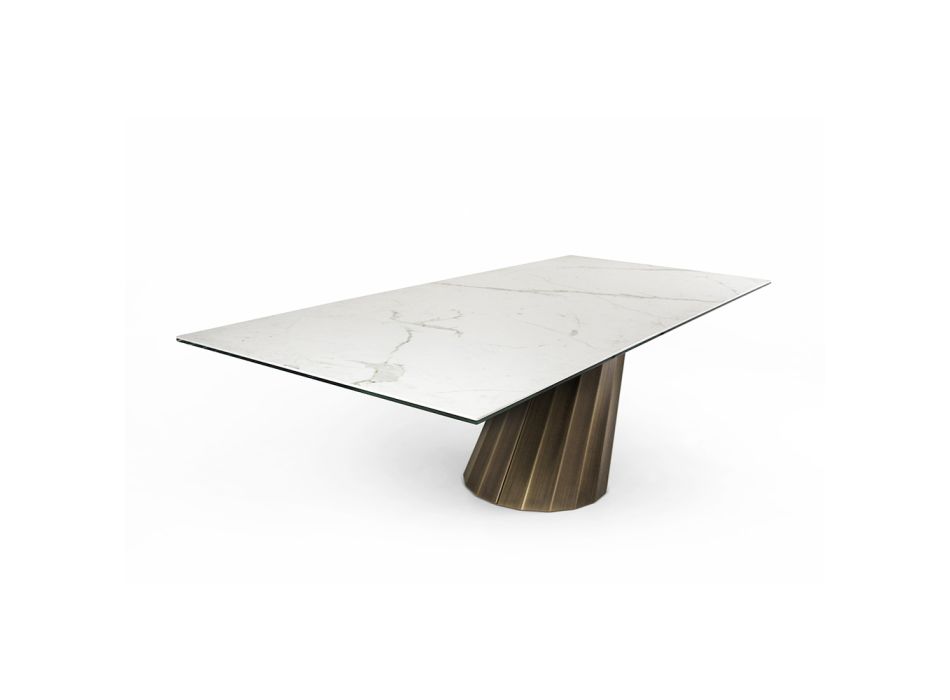Fester Tisch mit Stahlgestell und Keramikplatte, hergestellt in Italien – Hose Viadurini