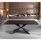 Fester Tisch mit Metallgestell und furnierter Eichenplatte – Marineblau Viadurini