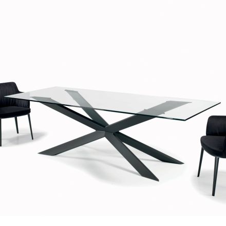 Fester Tisch mit umgekehrter Kante aus extraklarem Glas und Stahl, hergestellt in Italien – Grotta Viadurini
