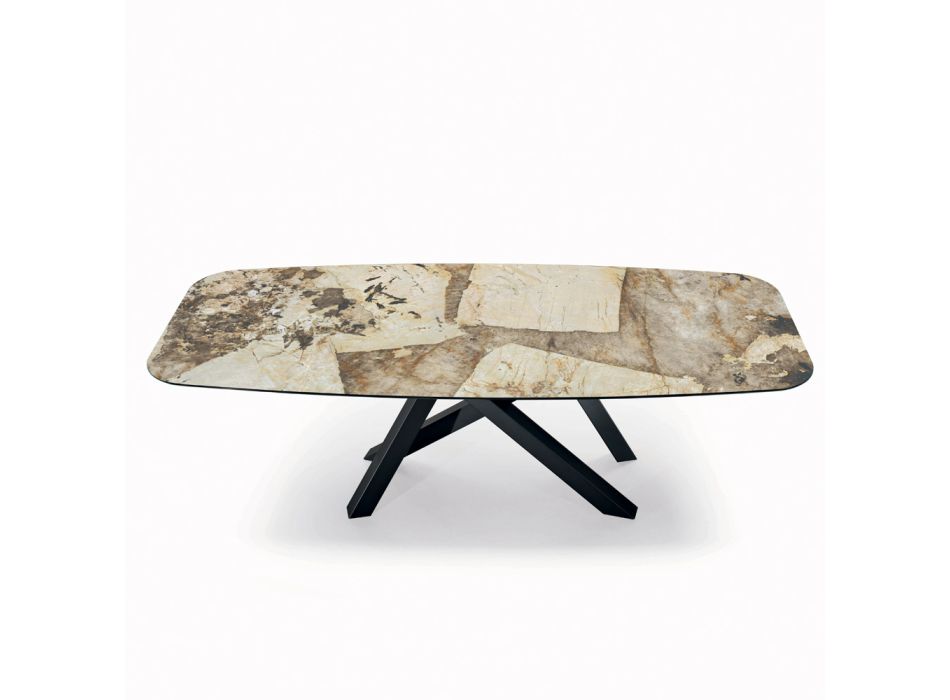 Fester Tisch mit tonnenförmiger Platte aus Keramik, hergestellt in Italien – Settimmio Viadurini