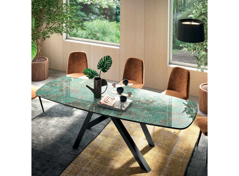 Fester Tisch mit tonnenförmiger Platte aus Keramik, hergestellt in Italien – Settimmio Viadurini