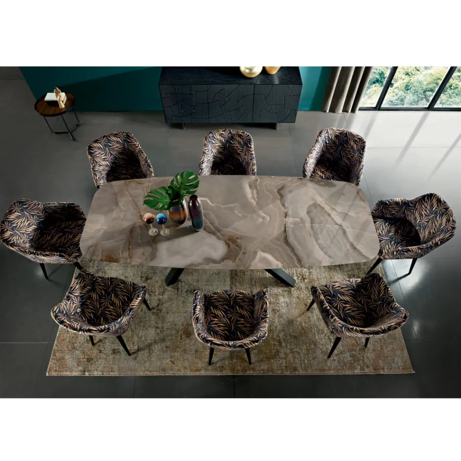 Fester Tisch mit tonnenförmiger Platte aus Keramik, hergestellt in Italien – Settimmio Viadurini