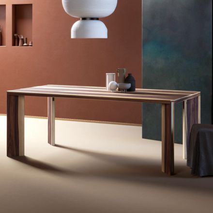 Fester Tisch mit furnierter Platte auf Pappelspanplatte, hergestellt in Italien – Tisroc Viadurini