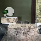 Fester Tisch mit fassförmiger Keramikplatte und Stahlgestell, hergestellt in Italien – Ezzellino Viadurini