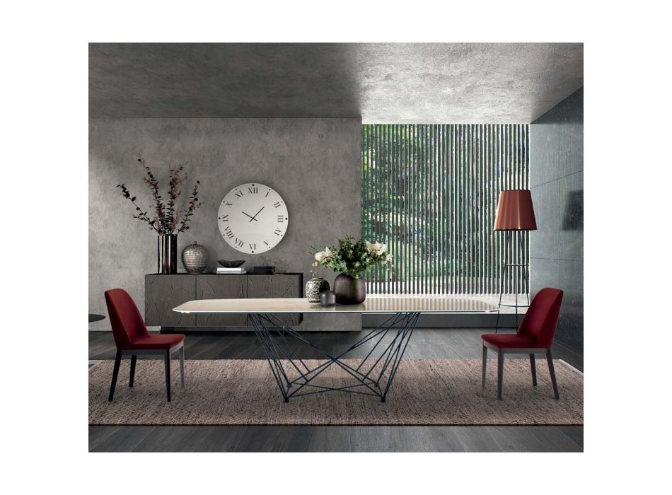 Fester Tisch mit fassförmiger Keramikplatte und Stahlgestell, hergestellt in Italien – Ezzellino Viadurini