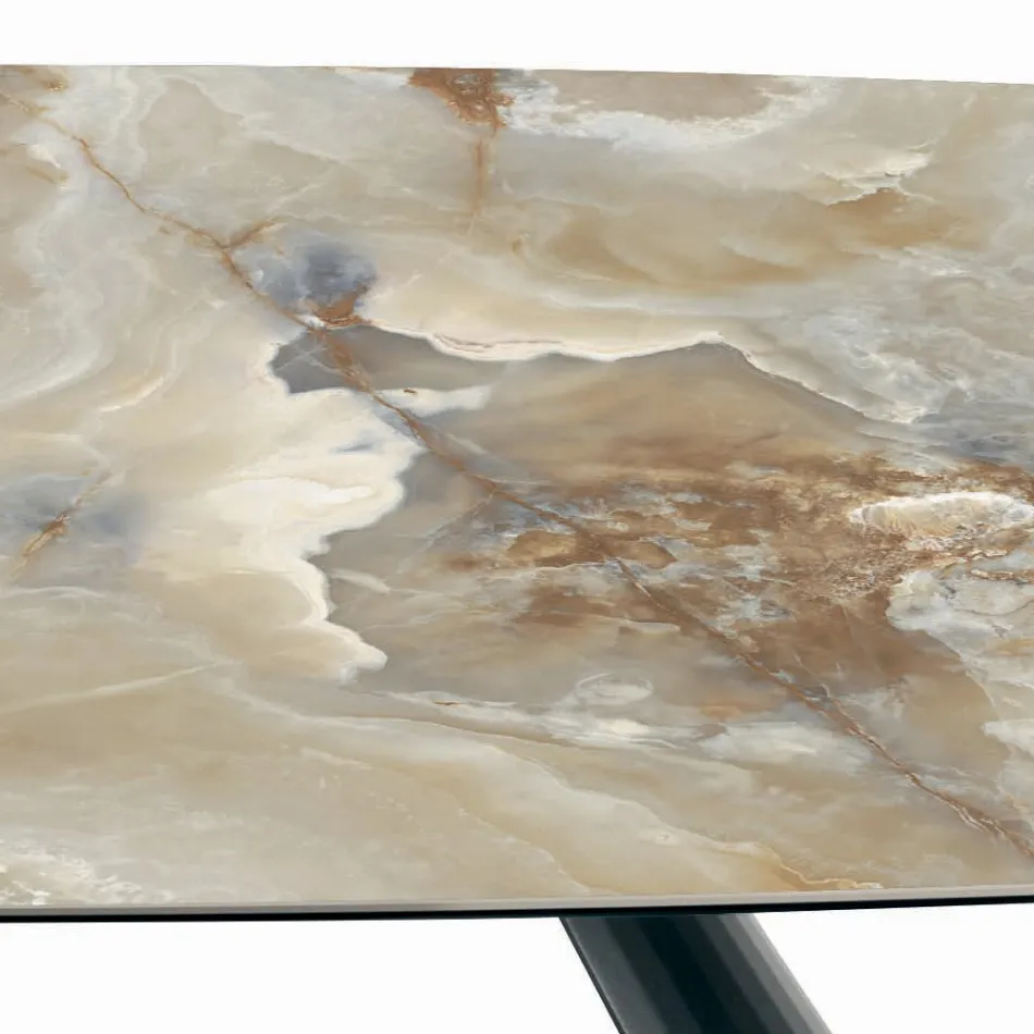 Fester Keramiktisch und Sockel aus schwarz lackiertem Stahl, hergestellt in Italien – Gläser Viadurini