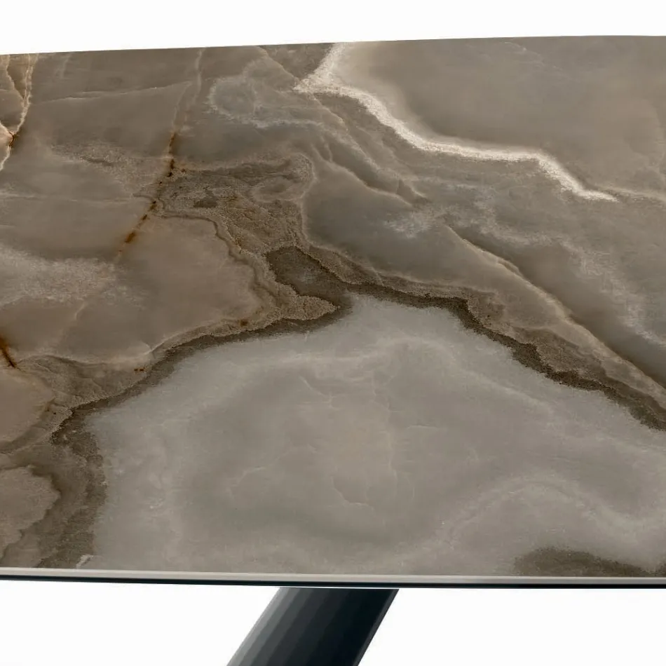 Fester Keramiktisch und Sockel aus schwarz lackiertem Stahl, hergestellt in Italien – Gläser Viadurini