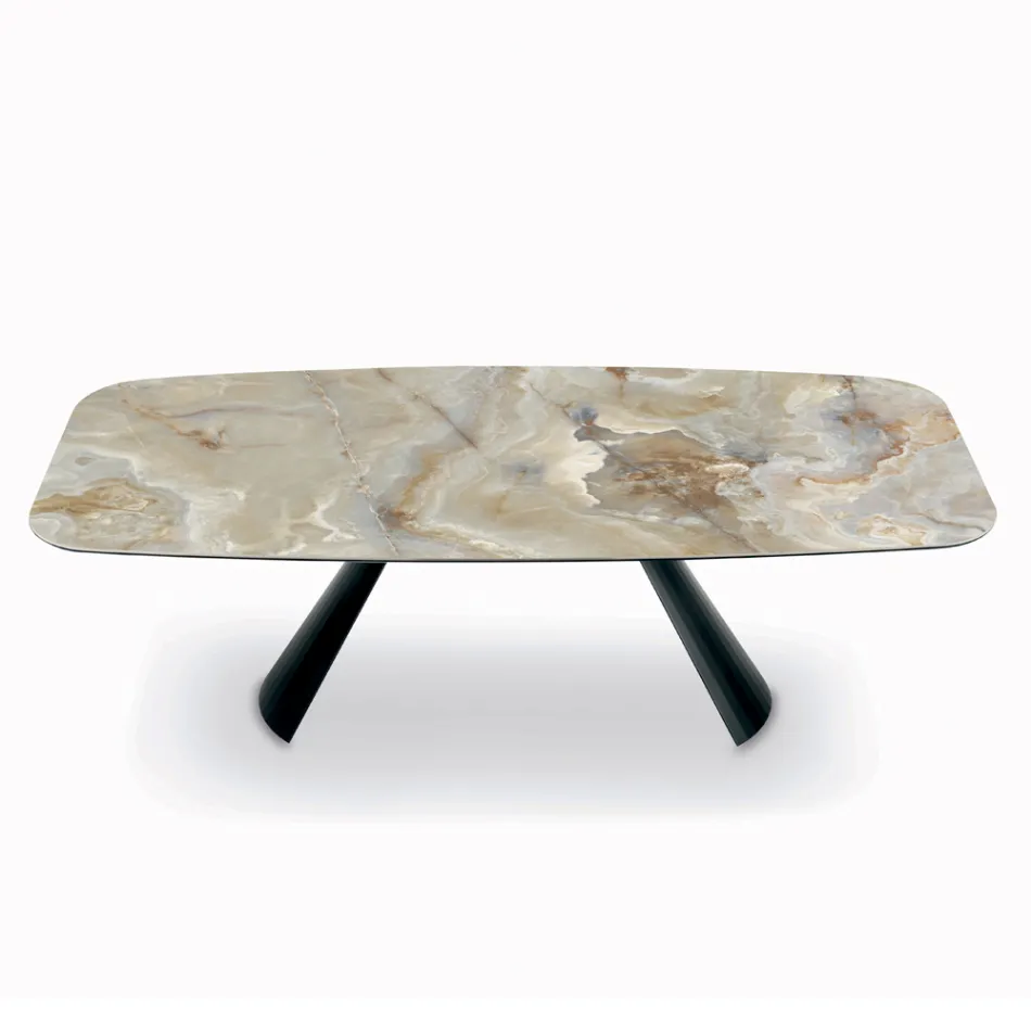 Fester Keramiktisch und Sockel aus schwarz lackiertem Stahl, hergestellt in Italien – Gläser Viadurini