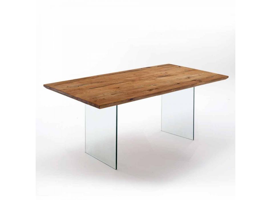 Fester Tisch aus Massivholz mit Beinen aus gehärtetem Glas Tito Viadurini
