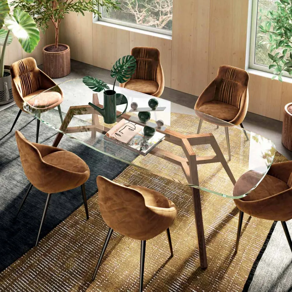 Fester Tisch aus extraklarem Glas und Esche, hergestellt in Italien – Norden Viadurini