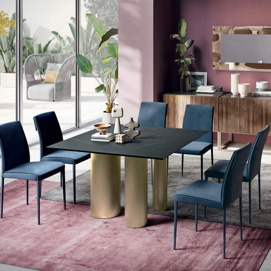 Fester quadratischer Tisch aus Laminat und Stahl, hergestellt in Italien – Schere Viadurini