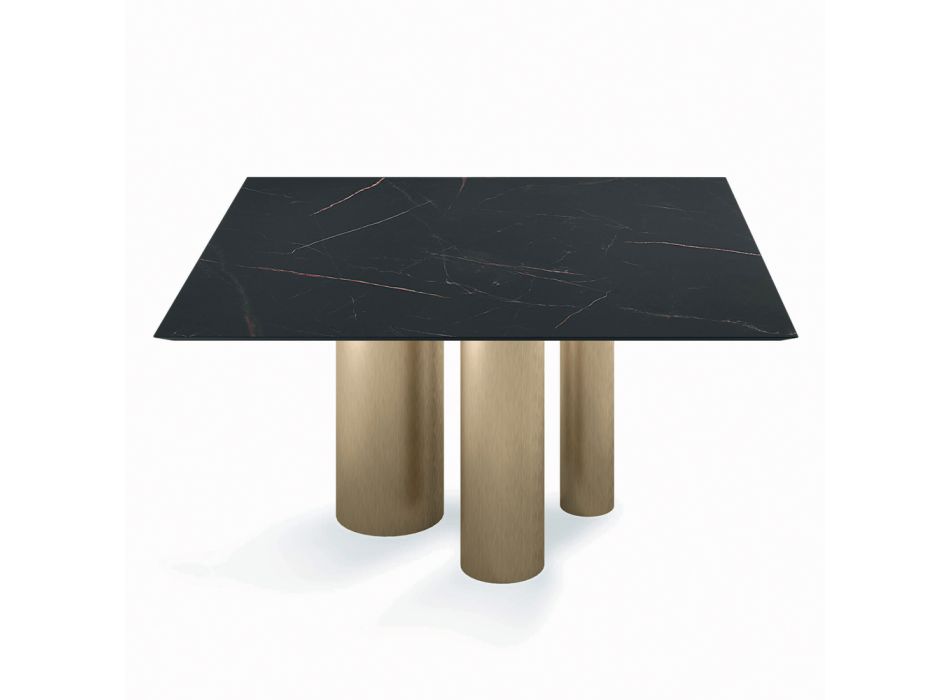 Fester quadratischer Tisch aus Laminat und Stahl, hergestellt in Italien – Schere Viadurini