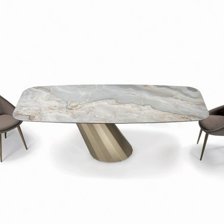 Fester rechteckiger Tisch aus Stahl und Keramik, hergestellt in Italien – Hosen Viadurini