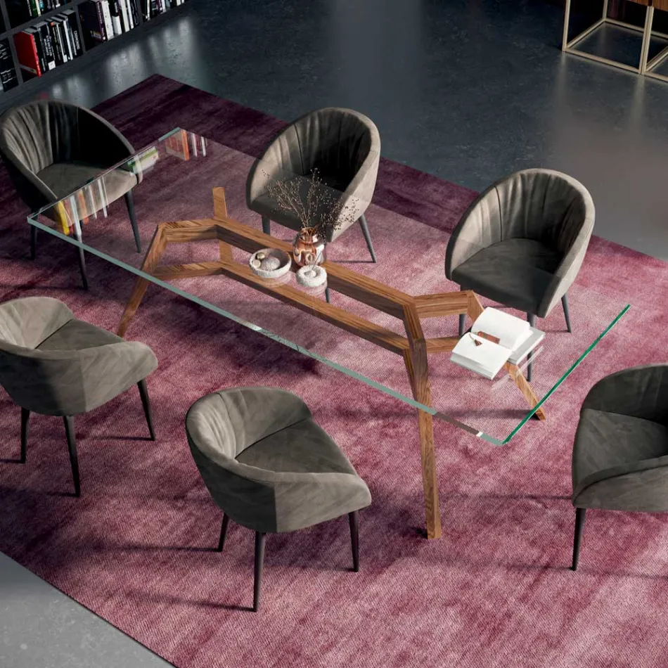 Fester rechteckiger Tisch aus extraklarem Glas und Esche, hergestellt in Italien – Norden Viadurini