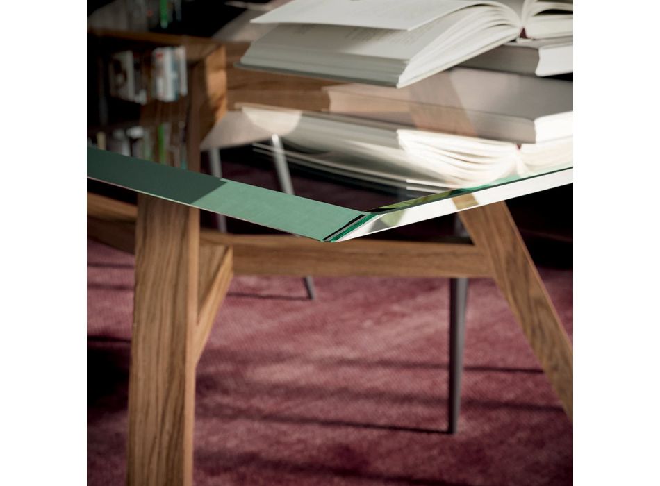 Fester rechteckiger Tisch aus extraklarem Glas und Esche, hergestellt in Italien – Norden Viadurini