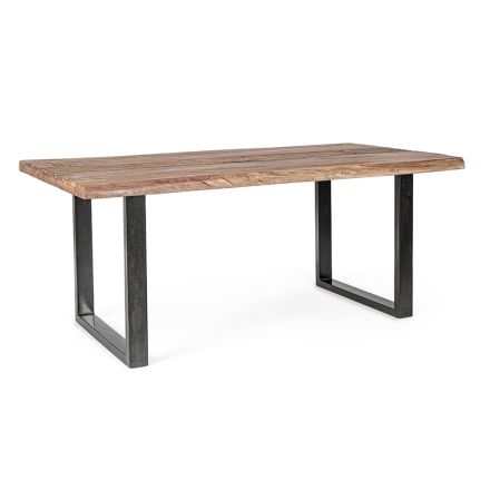 Tisch aus Akazienholz mit recyceltem Einsatz und Homemotion-Stahl - Zalma Viadurini