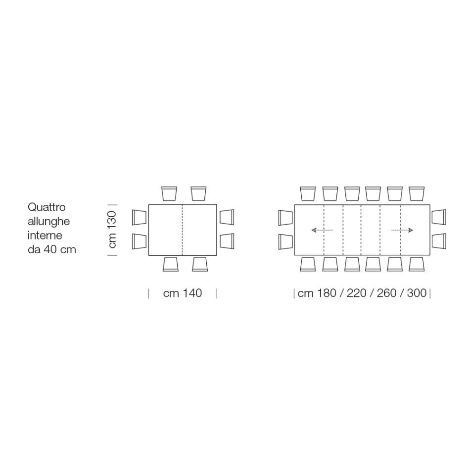 Ausziehbarer Tisch aus Laminatholz bis zu 470 cm, hergestellt in Italien – Gordito Viadurini