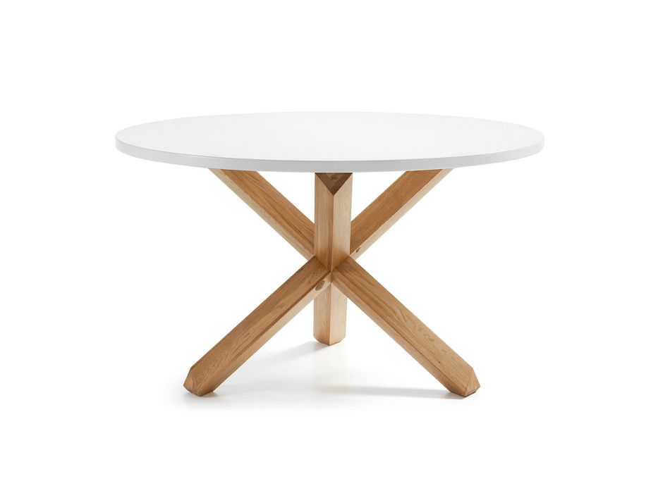 Tisch aus massiver Eiche mit natürlichem Finish und Platte aus weiß lackiertem MDF – Lola Viadurini
