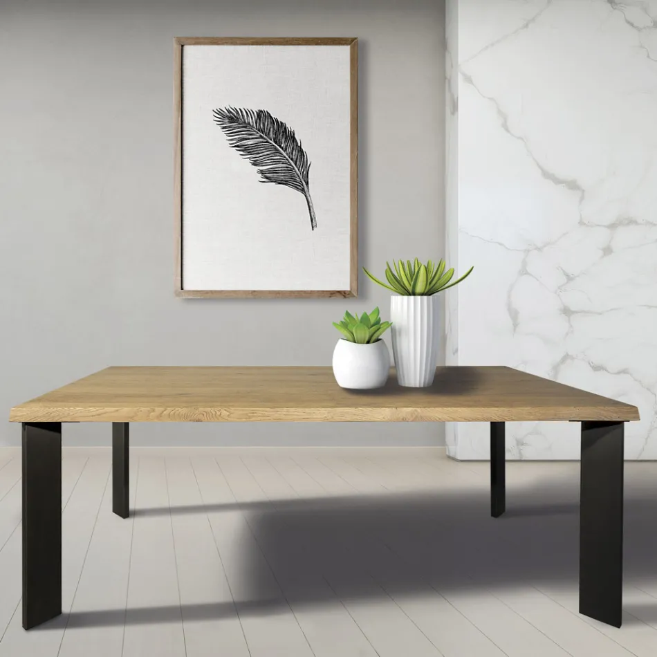 Tisch aus geknoteter Masellato-Eiche und Metallbeinen Made in Italy - Vicente Viadurini