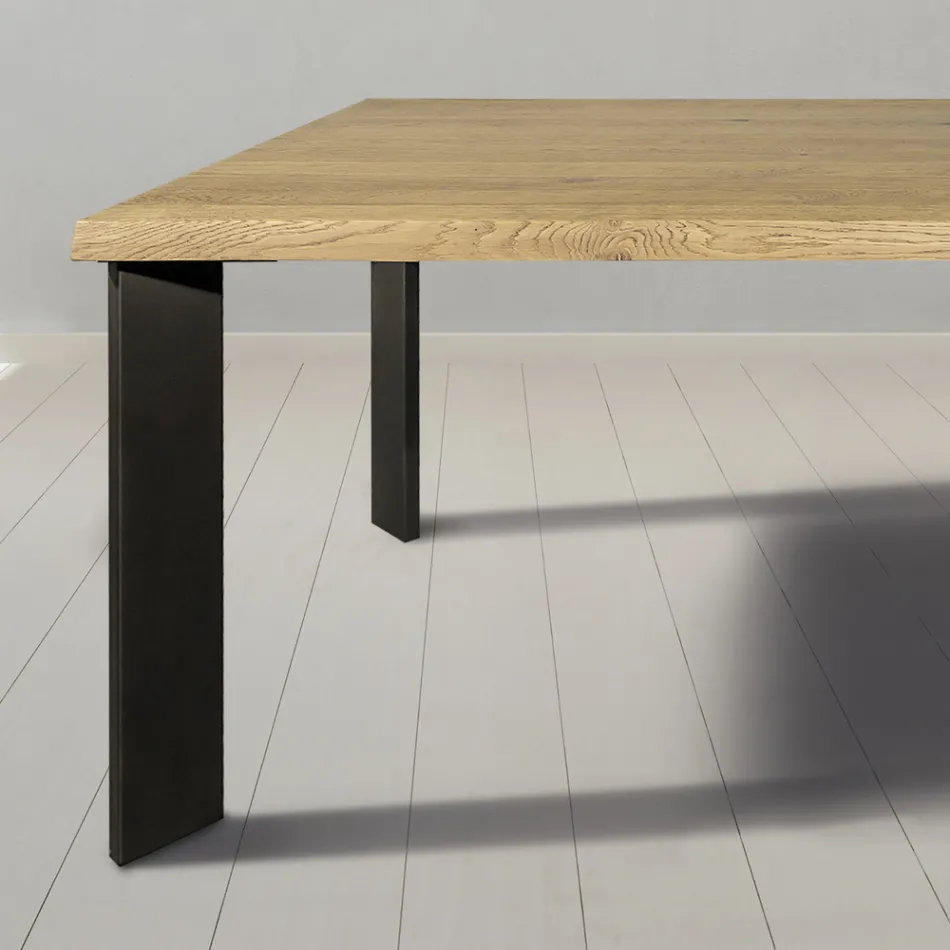Tisch aus geknoteter Masellato-Eiche und Metallbeinen Made in Italy - Vicente Viadurini