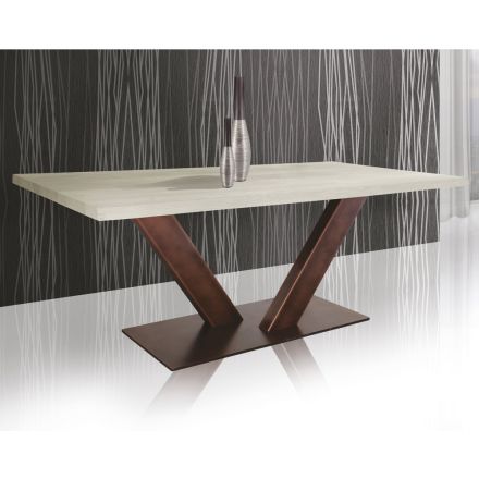 Tisch aus plattierter Eiche mit eckiger Blattkante und Metall Made in Italy - Riad Viadurini