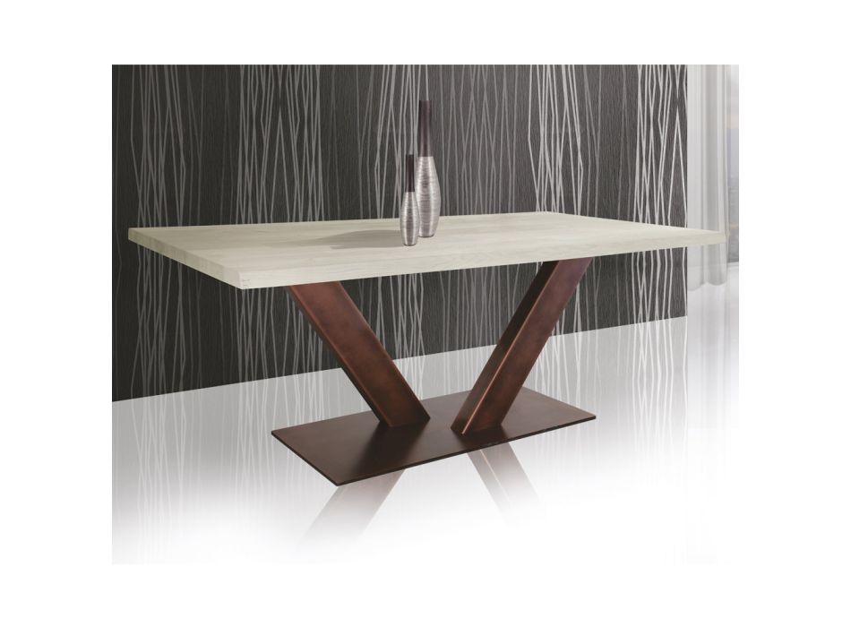 Tisch aus plattierter Eiche mit eckiger Blattkante und Metall Made in Italy - Riad Viadurini