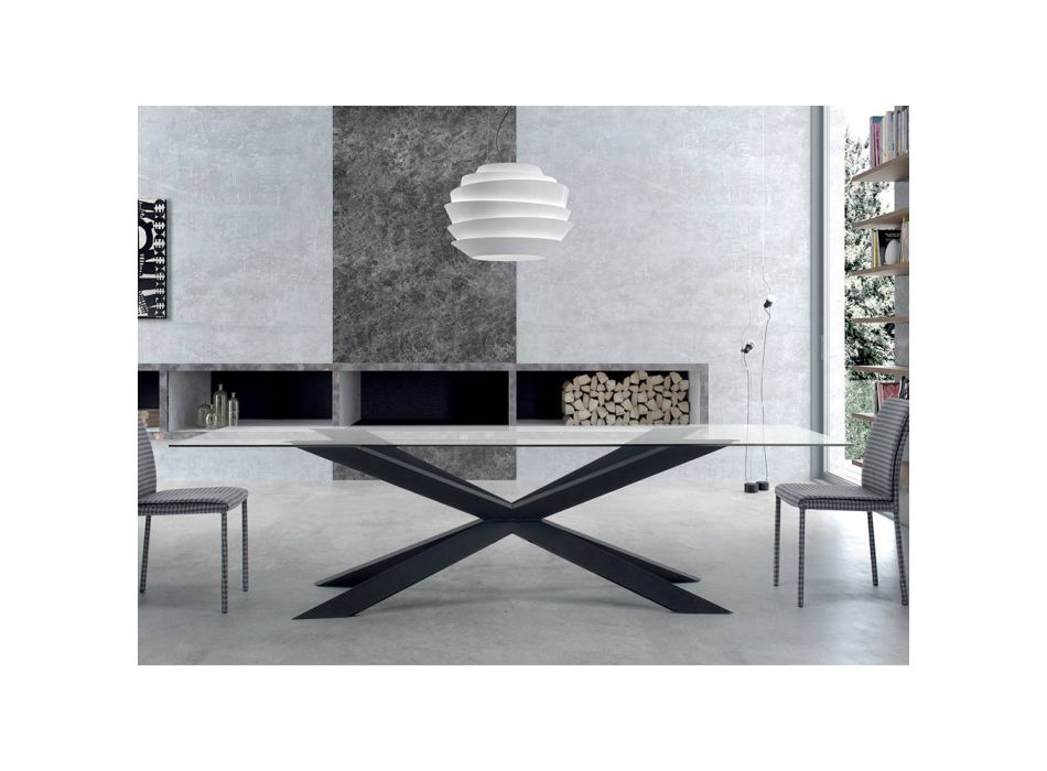 Tisch aus transparentem Glas und schwarzem Stahl, hergestellt in Italien – Grotta Viadurini