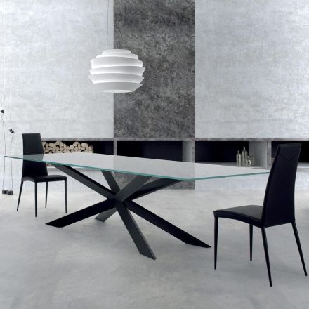 Tisch aus transparentem Glas und schwarzem Stahl, hergestellt in Italien – Grotta Viadurini