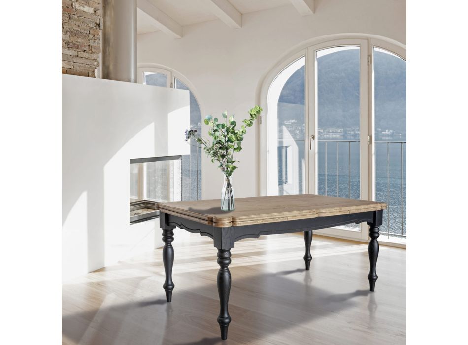 Ausziehbarer Indoor-Tisch aus Tanne mit geformten Ecken und Intarsien Made in Italy - Faramir Viadurini