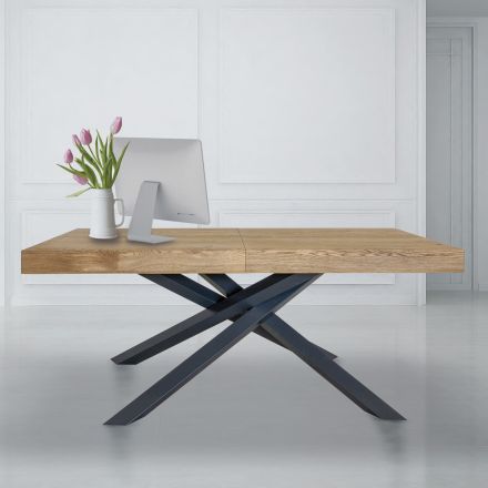 Ausziehbarer Indoor-Tisch aus Massivholz und Metall Made in Italy - Khal Viadurini