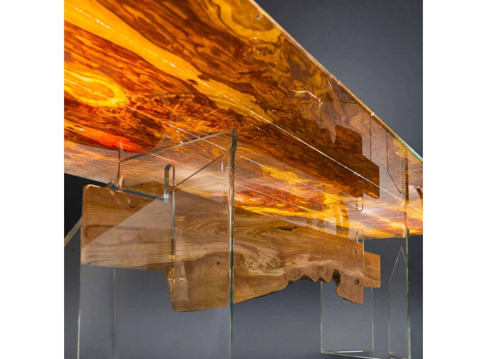 Moderne Olivenholz Tisch und rechteckigen Glas Portofino Viadurini