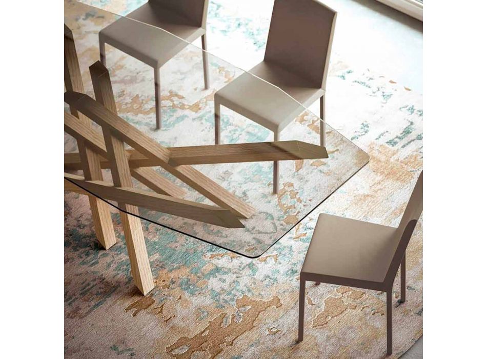 Moderner Tisch aus Glas und Eiche natur hergestellt in Italien Acciano Viadurini