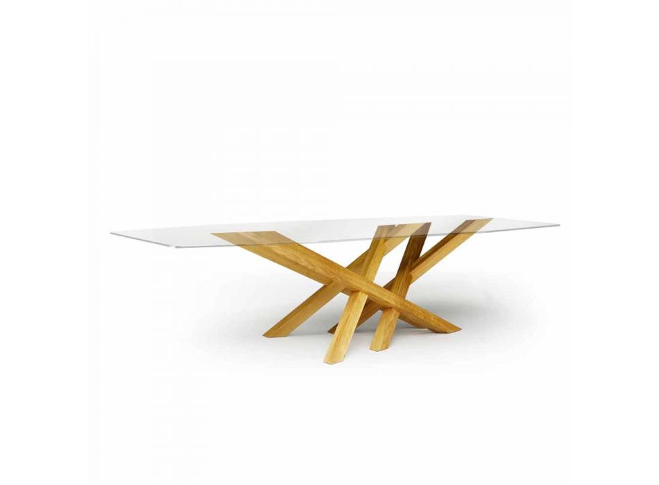 Moderner Tisch aus Glas und Eiche natur hergestellt in Italien Acciano Viadurini