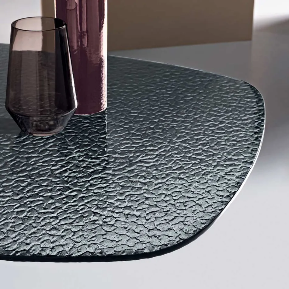 Ovaler Tisch (180 x 100 cm) aus geräuchertem, gehämmertem Glas und Metall – Domus Viadurini