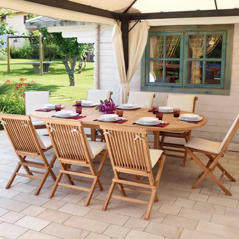 Ovaler Gartentisch ausziehbar auf 240 cm aus Teakholz - Ivy Viadurini