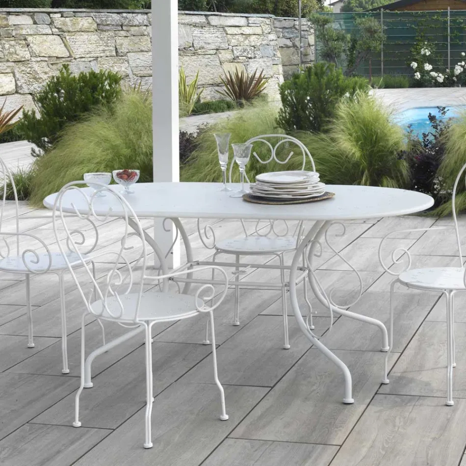 Ovaler Gartentisch ganz aus Metall - Archiv Viadurini