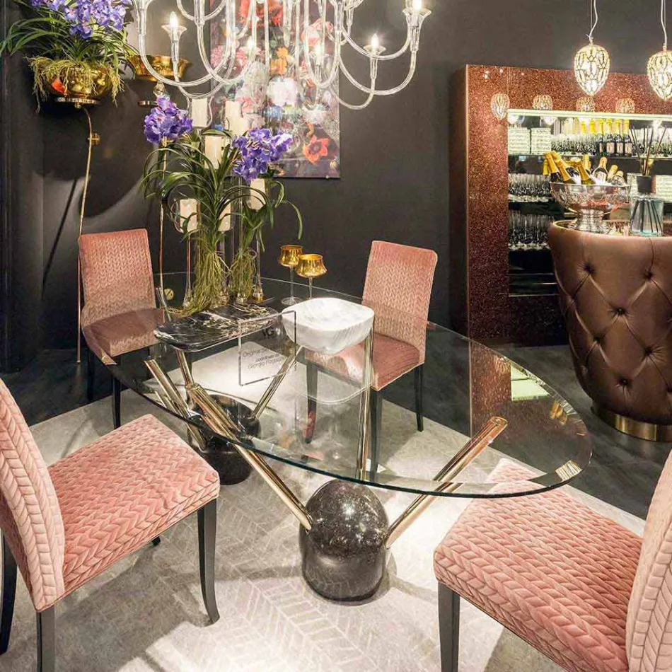Ovaler Designtisch mit 100 % Made in Italy Zoe Glasplatte Viadurini