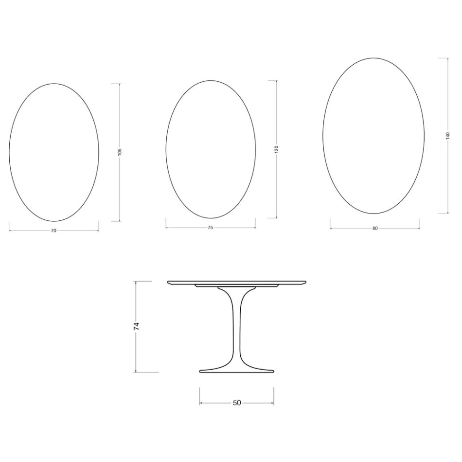 Ovaler Tulpentisch von Saarinen, Höhe 74 cm, aus glänzend weißer Florim-Keramik – Scharlachrot Viadurini