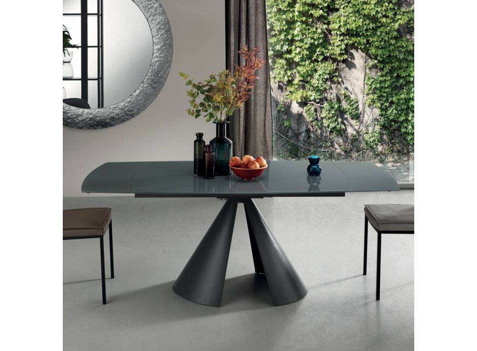 Ausziehbarer Esstisch auf 200 cm in Designglas Anthrazit - Borgona Viadurini