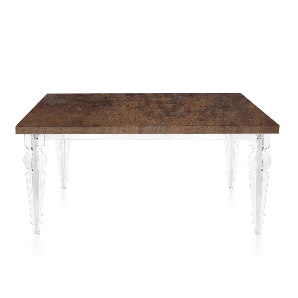 Ausziehbarer Esstisch bis 255 cm aus Plexiglas und Holz Made in Italy - Francoise Viadurini